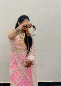 Elegant Pink &amp; White Sari