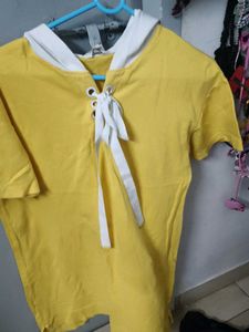 Yellow Lace-Up Neck T-Shirt