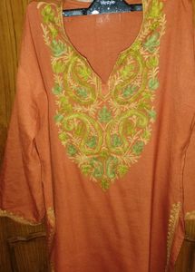 Embroidered Orange Kurta