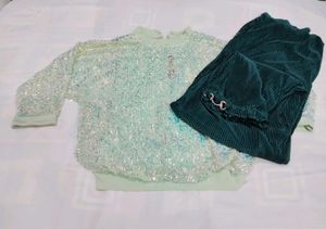 Sparkling Sequin Top with Elegant Pleated Pants