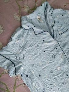Light Blue Star Print Pajama Shirt