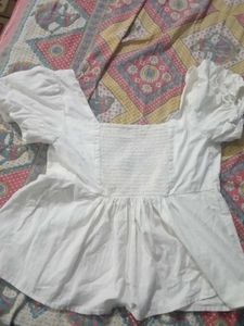White Puff Sleeve Peasant Top