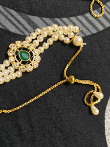 Pearl &amp; Stone Two Bracelets - Green and pink