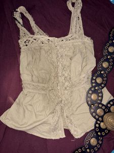 lace trim vintage cottagecore olive top