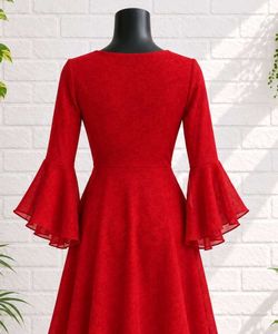 Elegant Red Flare Sleeve Dress