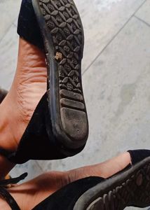 Elegant Black Suede Ankle Strap Flats