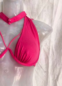 Hot Pink Strappy Halter Bikini Top