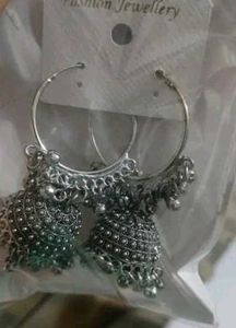 Oxidized Silver Hoop Jhumkis For Girls..