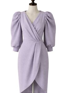 Lavender Puff Sleeve Wrap Dress