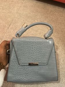 Stylish Light Blue Croc-Embossed Handbag