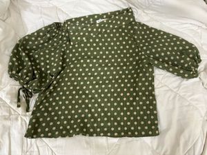 Sage Green Polka Dot Puff Sleeve Top