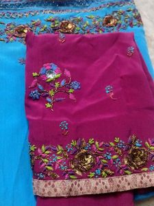Designer Blue Embroidered crepe Saree