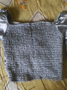 Satin Ruched Puff Sleeve Top