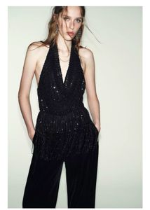 Zara Party wear sequin Black Halter Top with Fring