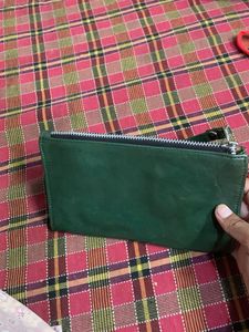 Vintage Emerald Green Genuine Leather  Zip wallet