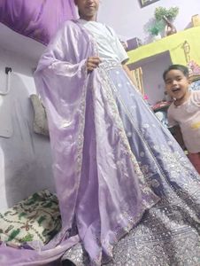 levender lehenga with contrast blouse or duppta