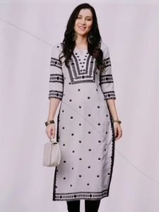 GoSriKi Women's Cotton Blend Embroidered Kurta
