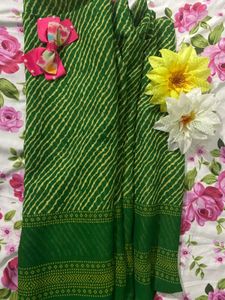 Green & Yellow Leheriya Saree