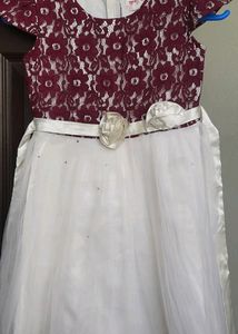 Burgundy &amp; White Party Dress Frock For Girls