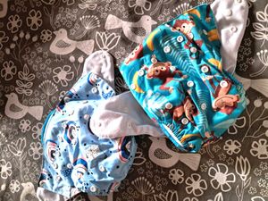2 Reusable Cloth Diapers - Monkey & Rainbow Prints