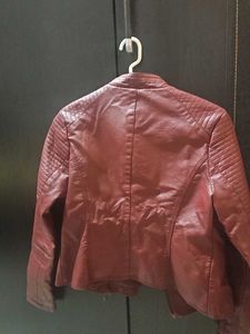 Stylish Burgundy Faux Leather Jacket