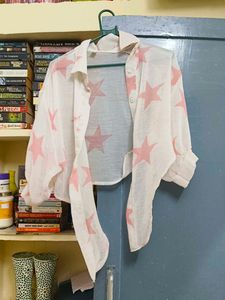Star Print Tie-Front Blouse bolero