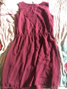 Dark Purple Dress With Pleated Bow Accent
