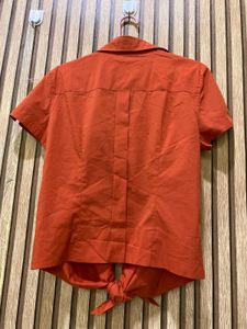 Chic Orange Short Sleeve Tie-Front Top