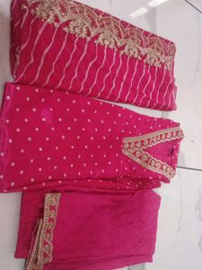 Vibrant Pink Kurta Set with Gold Embellishments