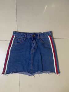 Denim Mini Skirt with Side Stripes