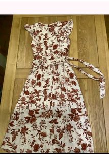 (Made in Myanmar)Elegant Floral Print Midi Dress