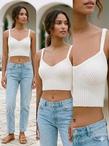 Cream Ribbed Knit Cropped Tank Top