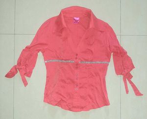 🤍 Chic Coral Embellished Button-Up Blouse