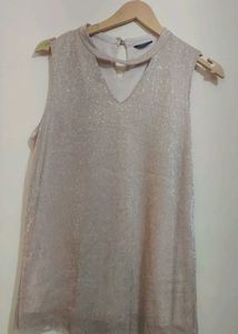 Nude Sparkly V-Neck Sleeveless Top 36 Bust