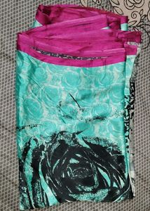 Aqua Blue Saree with Pink Border