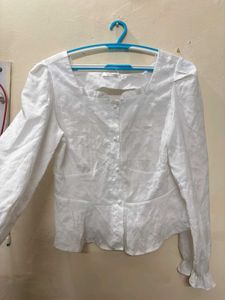Chic White Square Neck Puff Sleeve Blouse