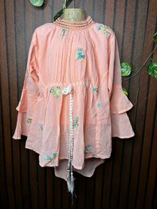Peach Embroidered Kurti