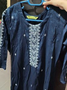 Elegant Embroidered Navy Blue Kurta