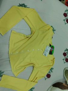 Yellow Ribbed Button-Up Top