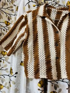 Crochet Striped Cropped Shirt