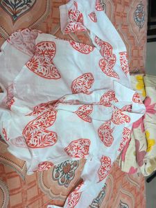 White Shirt with Red Heart Print