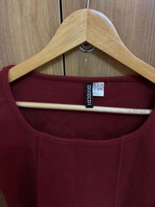 Maroon Ribbed Long Sleeve Crop Top