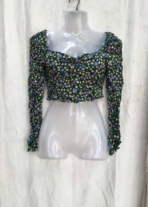 197. Floral Print Smocked Crop Top