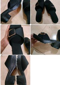 Chic Black Block Heel Slides