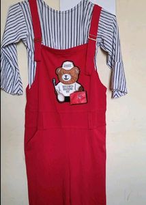 😍New Cute Red Dungree Set