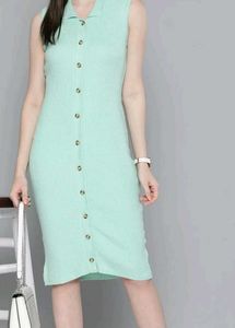 Chemistry Sea Green Ribbed Button-Front Dress