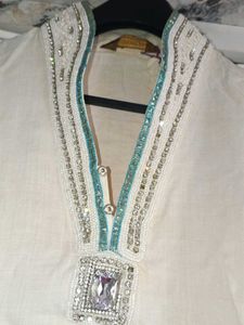 Elegant White Embellished Kurta pent set