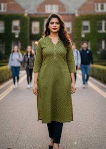 Avaasa Olive Green Printed Kurti