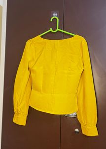 Bright Yellow Square Neck Button-Up Top