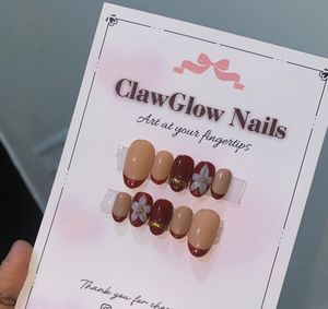 Deep Red 3D Press-On Nails Set